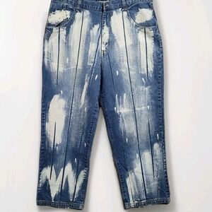 Vintage Y2K RAW BLUE Wide Leg Baggy Jeans 40x32 Paint Grunge Skater Streetwear